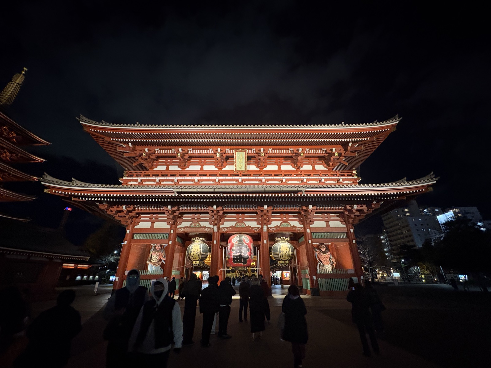 Senso-ji temple illuminated at night in Asakusa Tokyo